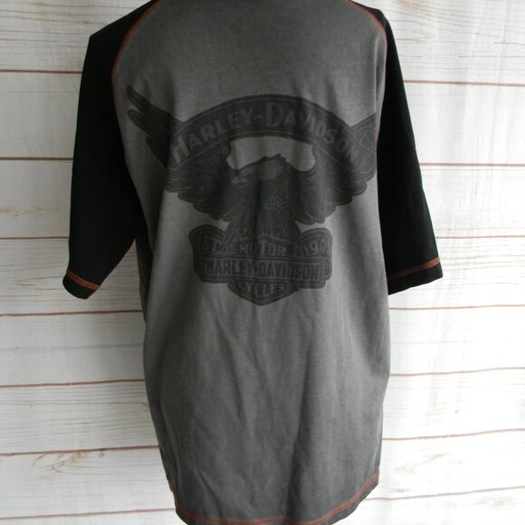 HARLEY DAVIDSON BLACK/GRAY RAGLAN MEN'S LOGO T-SHIRT SZ MEDIUM M - Picture 4 of 5